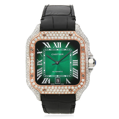 NEW 3.25TCW Natural Diamond Cartier Santos Large 40mm Pave Roman Green Dial Men's Watch