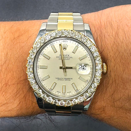 Rolex Datejust 116333 41mm 5.10TCW Diamond 18K Gold Bezel Stainless Steel Oyster Band Men's Watch