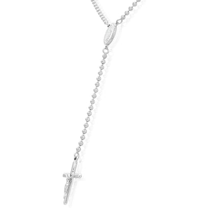 925 Sterling Silver 3mm Mooncut Rosary Cross Chain Necklace 16"