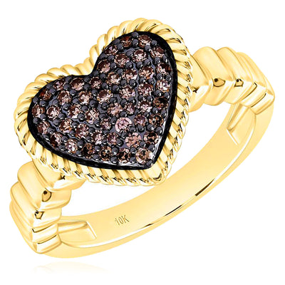 0.25 CTW Natural Diamond 10K Yellow Gold Black Pave Heart Ring