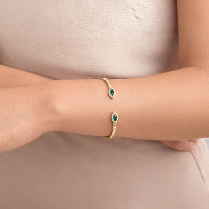 1CTW Natural Emerald & Diamond 14K Yellow Gold Cuff Bangle Bracelet