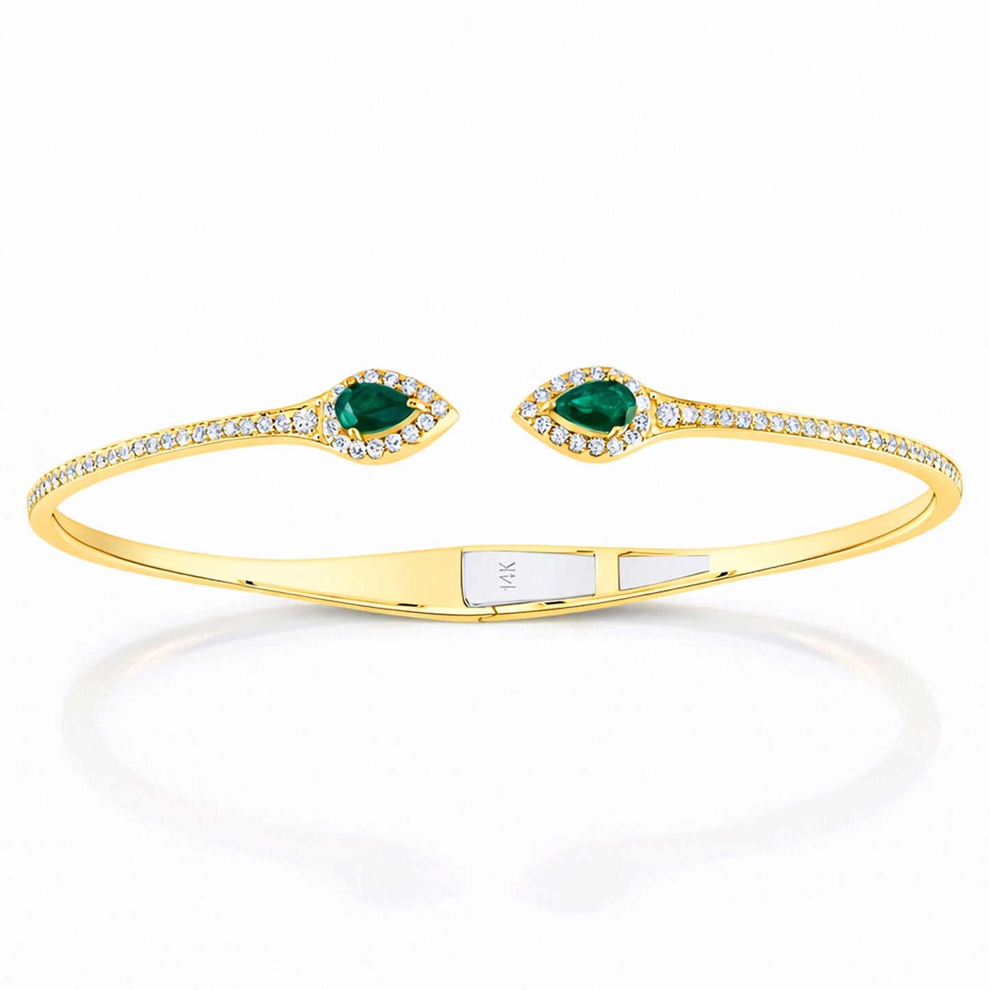 1CTW Natural Emerald & Diamond 14K Yellow Gold Cuff Bangle Bracelet
