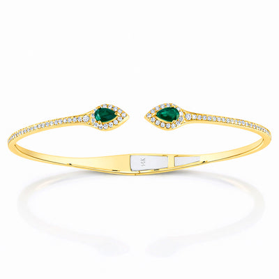 1CTW Natural Emerald & Diamond 14K Yellow Gold Cuff Bangle Bracelet