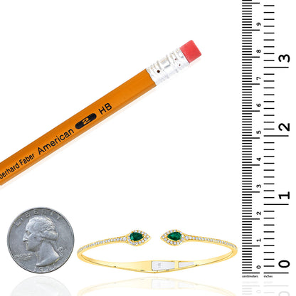 1CTW Natural Emerald & Diamond 14K Yellow Gold Cuff Bangle Bracelet
