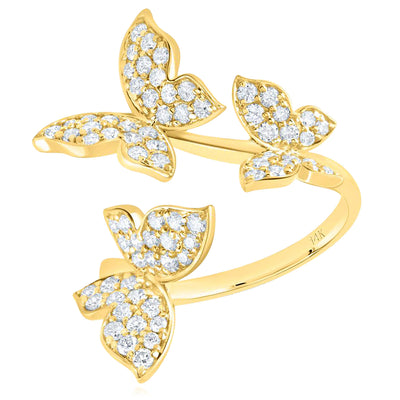 1CTW Natural Diamonds 14K Yellow Gold Diamond Butterfly Cocktail Ring