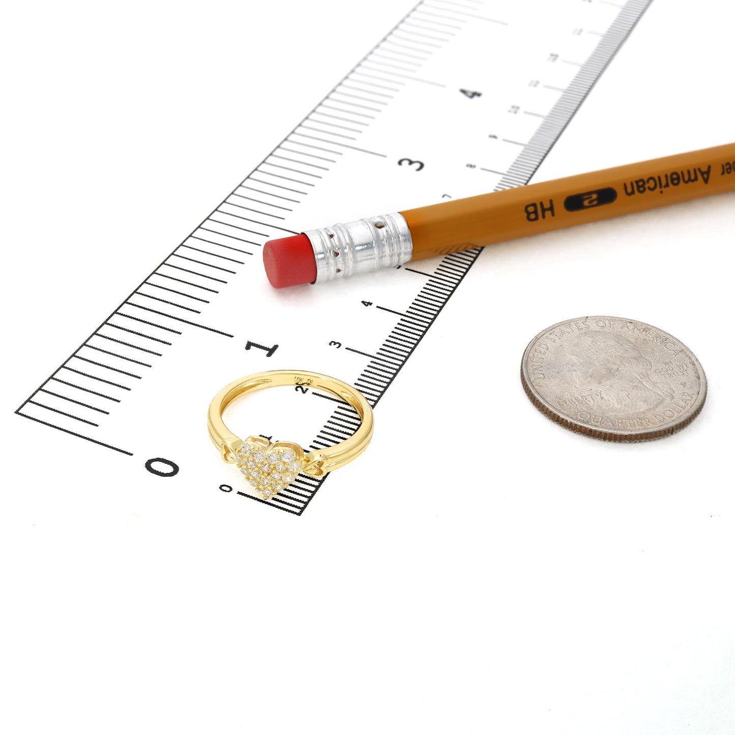 10K Yellow Gold 0.48CTW CZ  8mm Pave Heart Ring