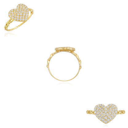 10K Yellow Gold 1.26 TCW CZ Pavé Heart Cable Design Stackable Ring