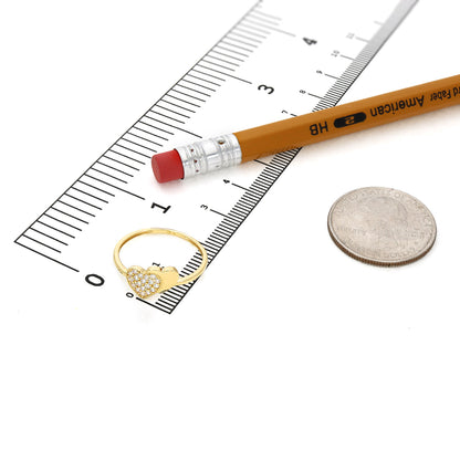 10K Yellow Gold CZ Pave Double Heart Stackable Ring