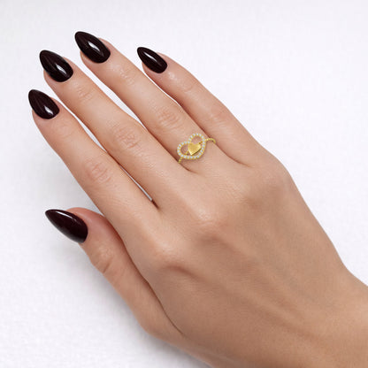 10K Yellow Gold 0.55CTW CZ Open Heart Halo Stackable Twisted Ring