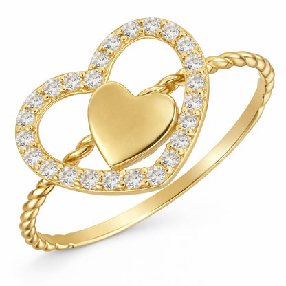 10K Yellow Gold 0.55CTW CZ Open Heart Halo Stackable Twisted Ring