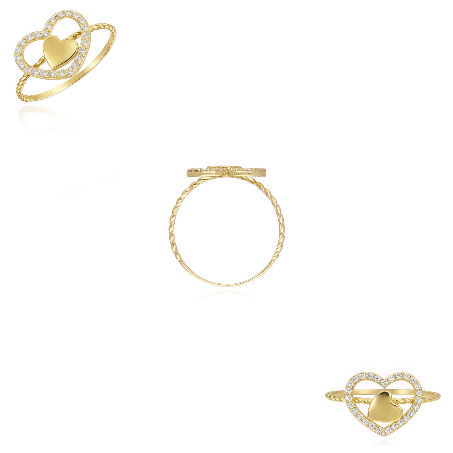 10K Yellow Gold 0.55CTW CZ Open Heart Halo Stackable Twisted Ring