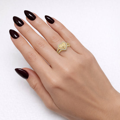 10K Yellow Gold Nugget Heart Pavé 0.70CTW CZ Stackable Ring