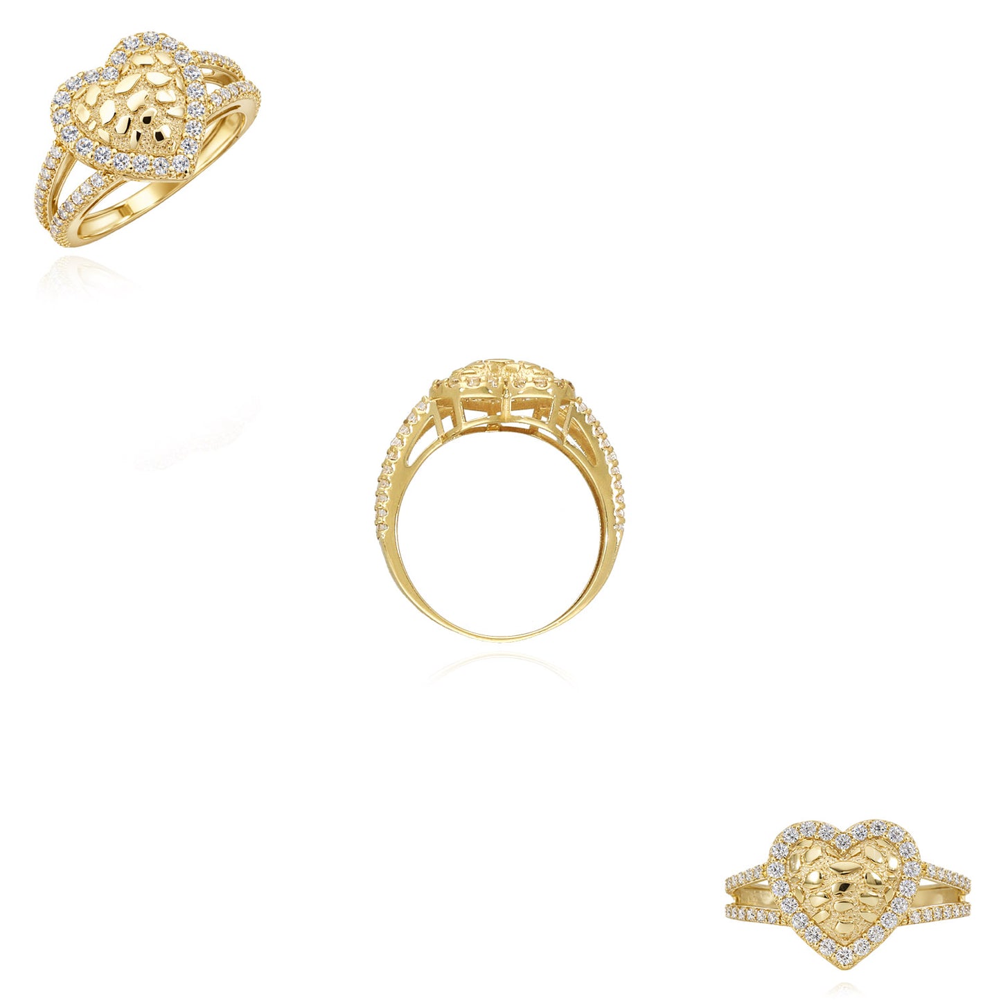 10K Yellow Gold Nugget Heart Pavé 0.70CTW CZ Stackable Ring