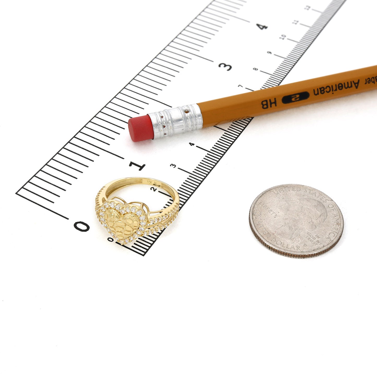 10K Yellow Gold Nugget Heart Pavé 0.70CTW CZ Stackable Ring