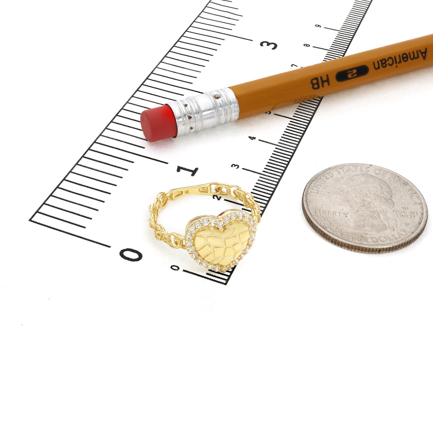 10K Yellow Gold Textured Heart 0.50CTW CZ Halo Stackable Ring