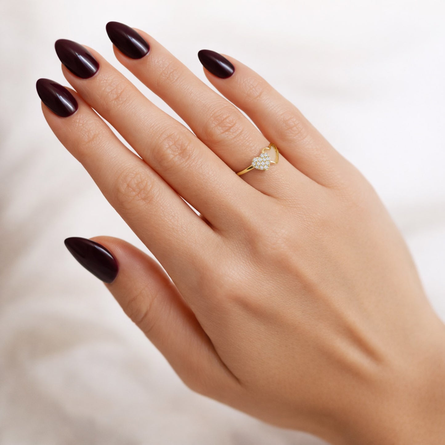 10K Yellow Gold 0.40CTW CZ Pavé Double Open Heart Stackable Ring