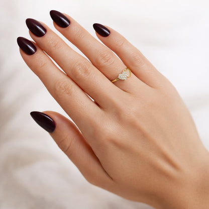 10K Yellow Gold 0.40CTW CZ Pavé Double Open Heart Stackable Ring