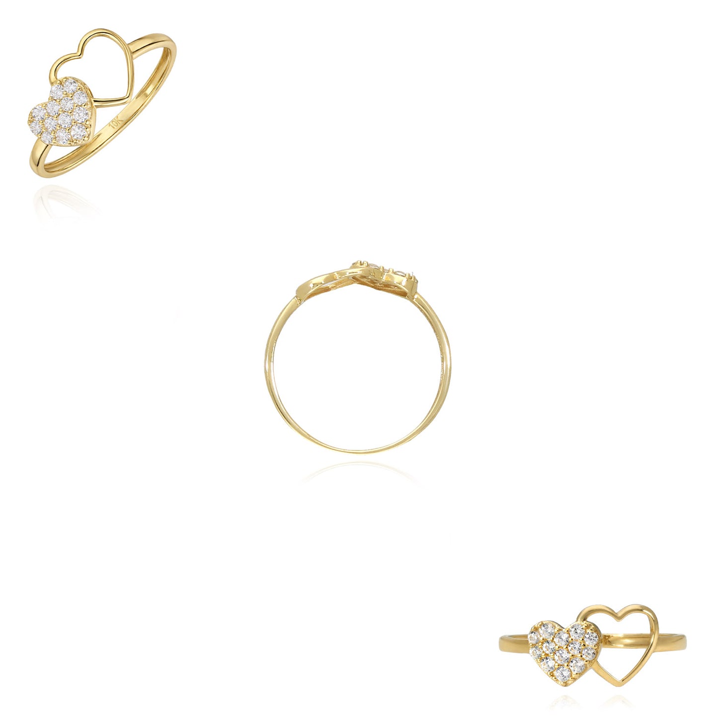 10K Yellow Gold 0.40CTW CZ Pavé Double Open Heart Stackable Ring