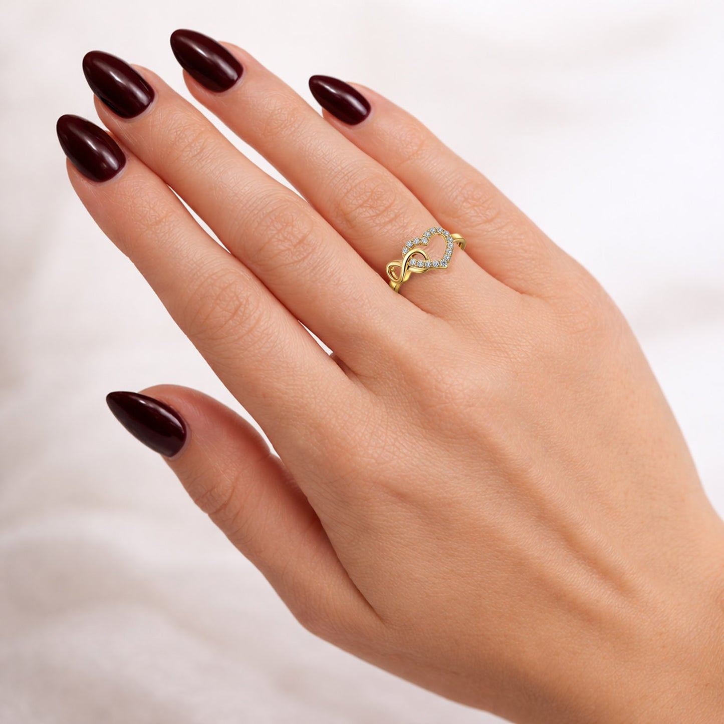 10K Yellow Gold CZ Pavé Open Heart Infinity Stackable Ring