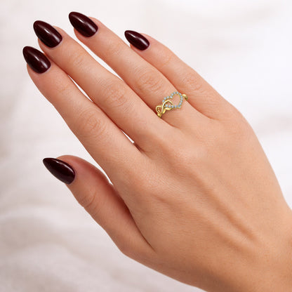 10K Yellow Gold CZ Pavé Open Heart Infinity Stackable Ring