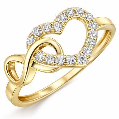 10K Yellow Gold CZ Pavé Open Heart Infinity Stackable Ring