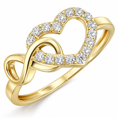 10K Yellow Gold CZ Pavé Open Heart Infinity Stackable Ring