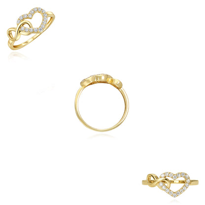 10K Yellow Gold CZ Pavé Open Heart Infinity Stackable Ring