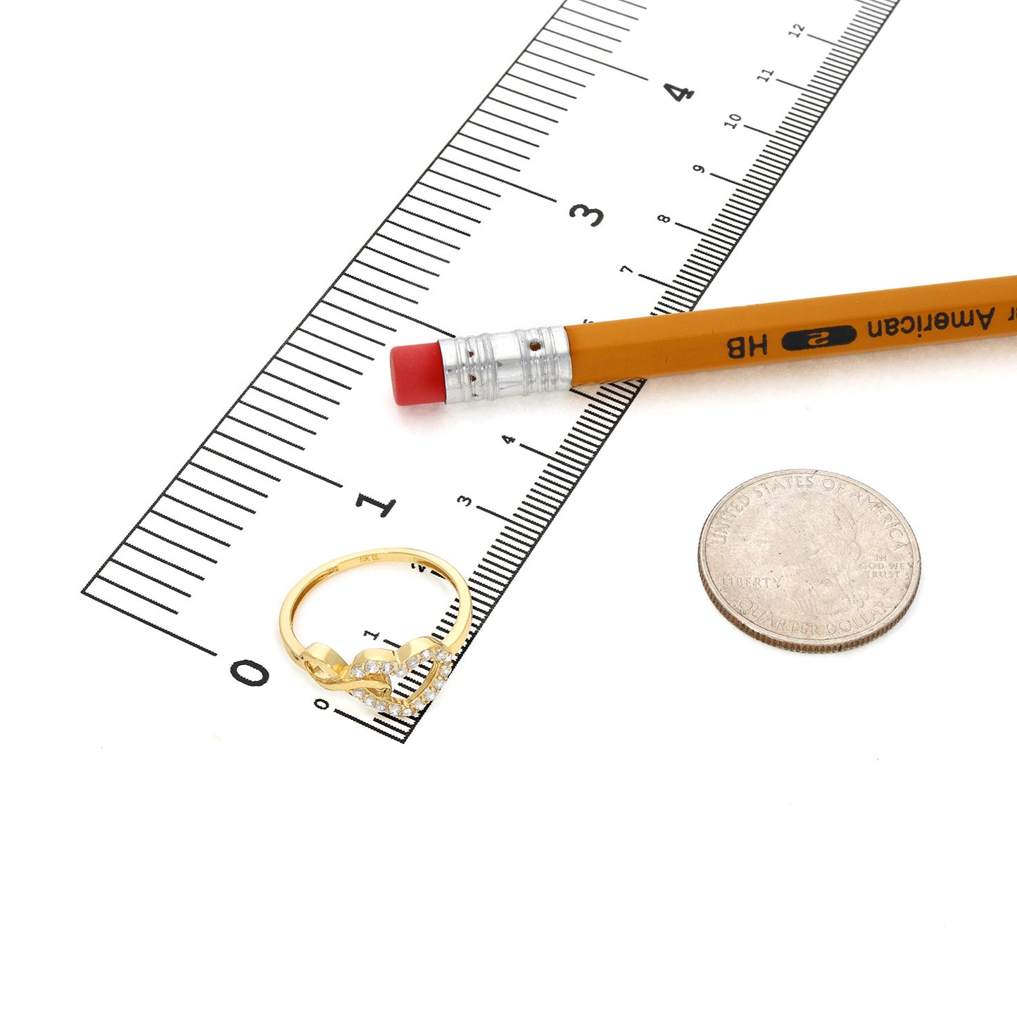 10K Yellow Gold CZ Pavé Open Heart Infinity Stackable Ring