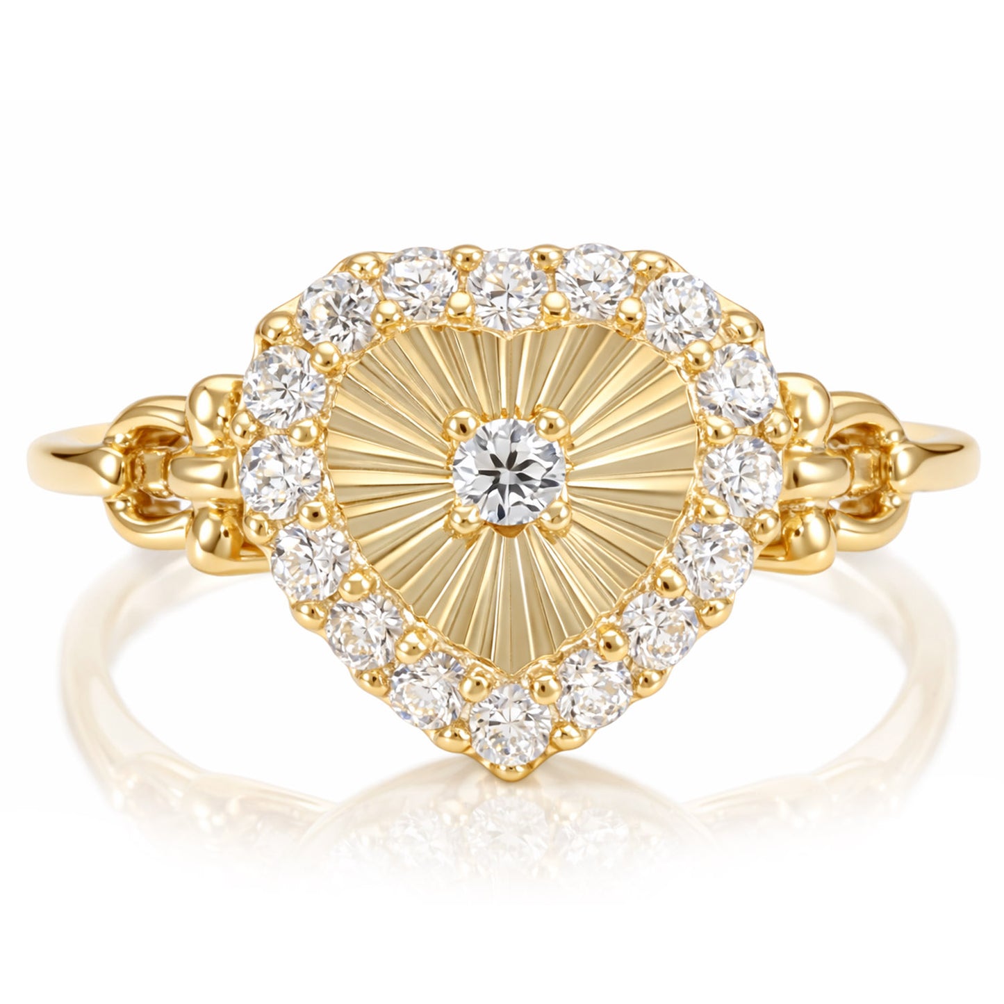 10K Yellow Gold 0.51CTW CZ Diamond-cut Fluted Heart Pavé Stackable Ring