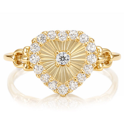 10K Yellow Gold 0.51CTW CZ Diamond-cut Fluted Heart Pavé Stackable Ring