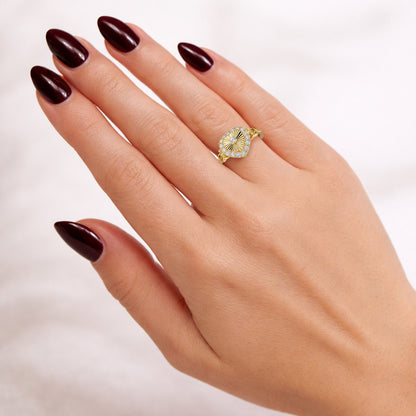 10K Yellow Gold 0.51CTW CZ Diamond-cut Fluted Heart Pavé Stackable Ring