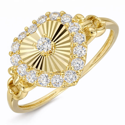 10K Yellow Gold 0.51CTW CZ Diamond-cut Fluted Heart Pavé Stackable Ring