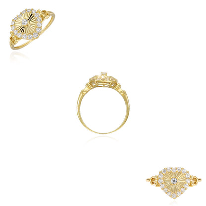 10K Yellow Gold 0.51CTW CZ Diamond-cut Fluted Heart Pavé Stackable Ring