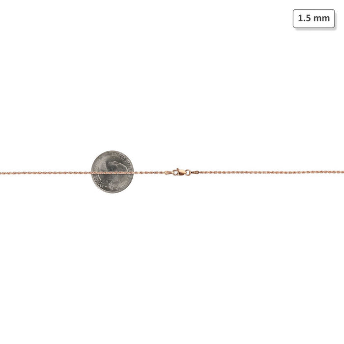 14K Rose Gold 1.5mm Diamond-Cut Rope Chain (Solid Links) 16"-30"