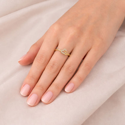 10K Yellow Gold Open Double Heart Pavé 0.25CTW CZ Stackable Ring