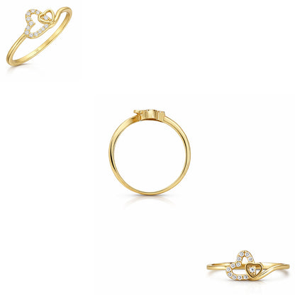 10K Yellow Gold Open Double Heart Pavé 0.25CTW CZ Stackable Ring