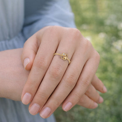 10K Yellow Gold 0.03CTW CZ Open Heart Clover Stackable Ring