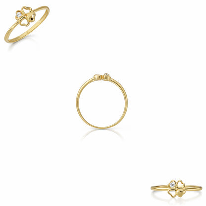 10K Yellow Gold 0.03CTW CZ Open Heart Clover Stackable Ring
