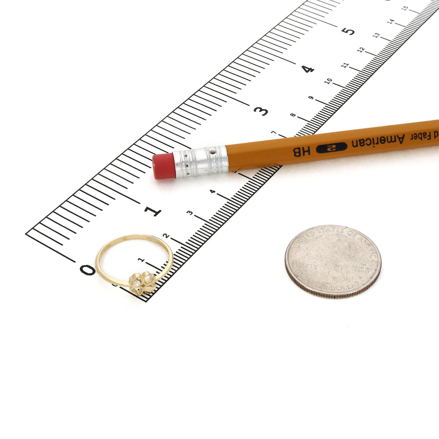 10K Yellow Gold 0.03CTW CZ Open Heart Clover Stackable Ring