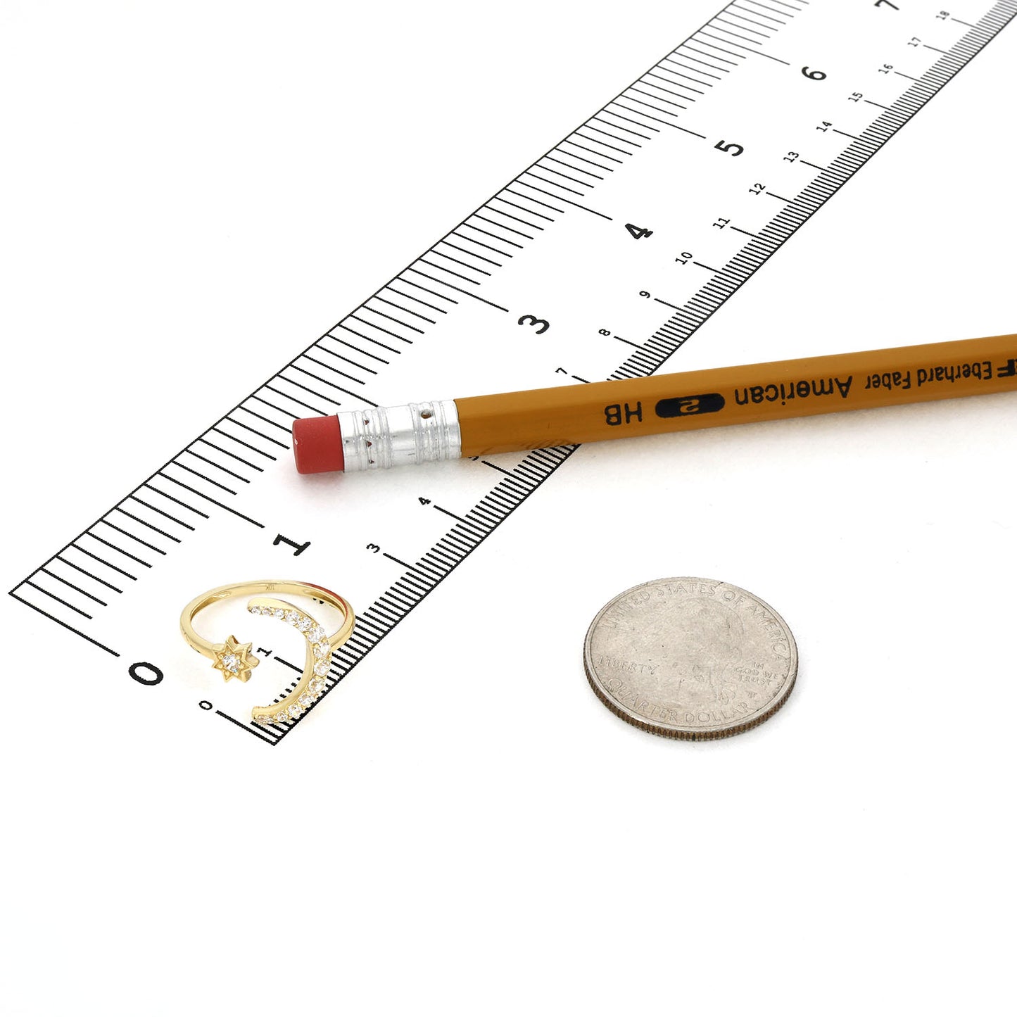 10K Yellow Gold Star and Crescent Moon 0.70 CTW CZ Stackable Ring