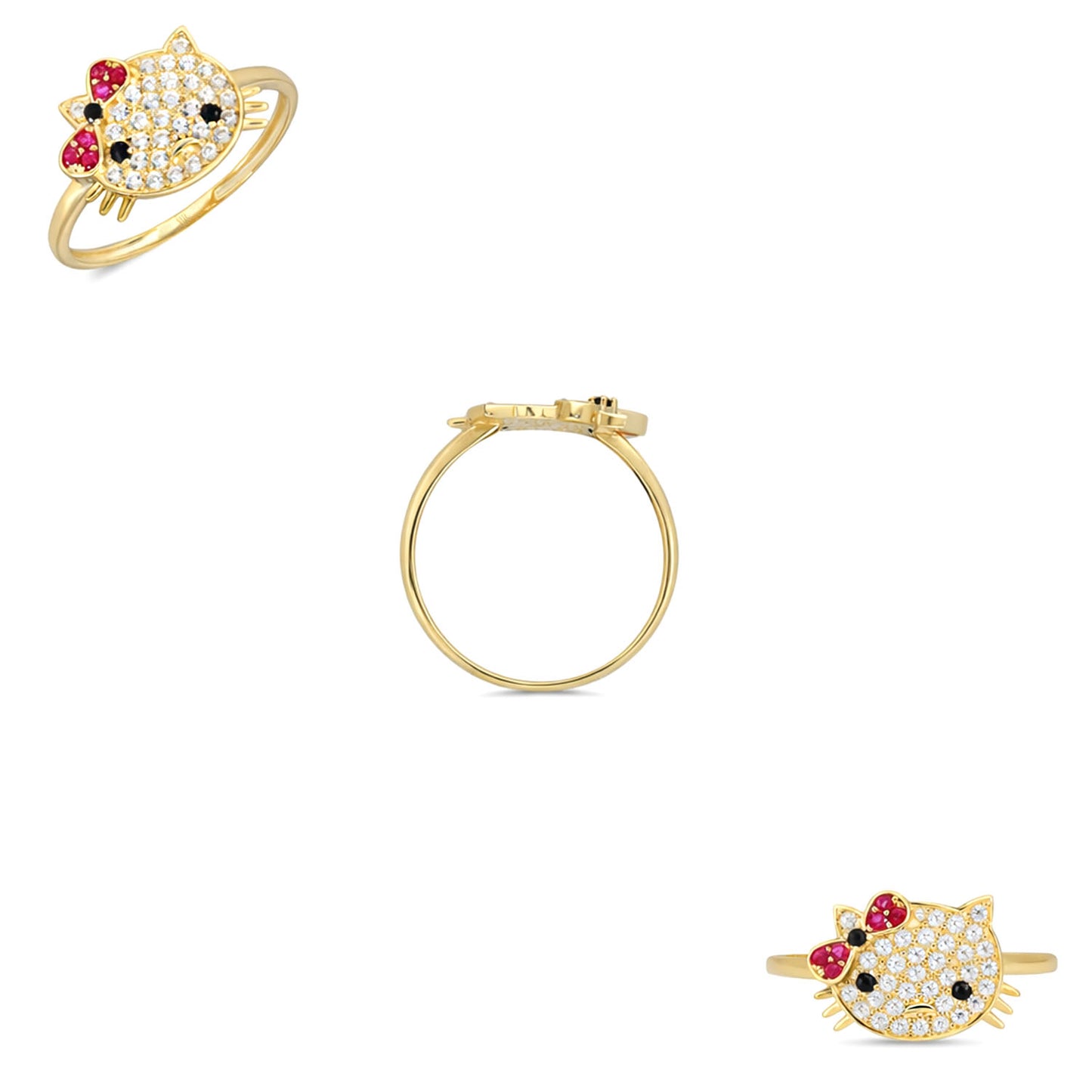 10K Yellow Gold CZ 0.80 CTW Kitty Stackable Ring with