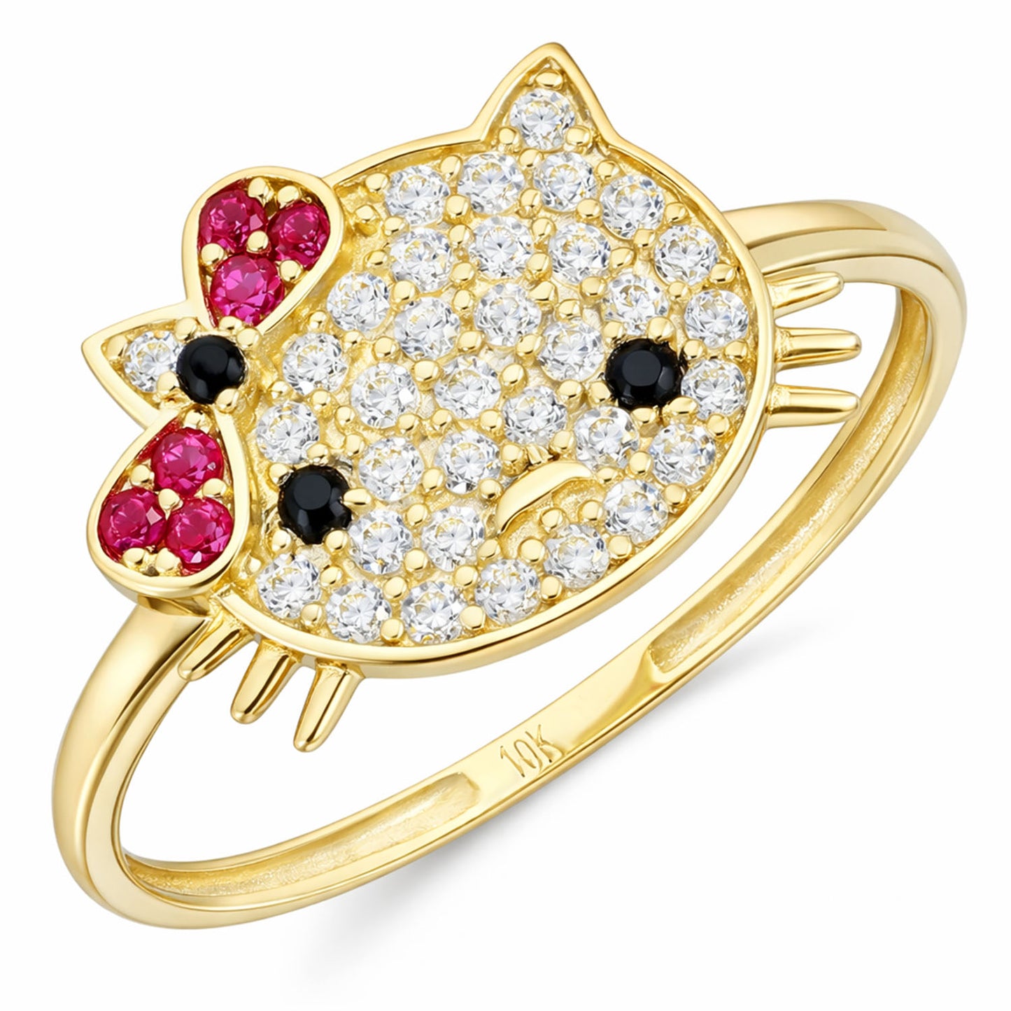 10K Yellow Gold CZ 0.80 CTW Kitty Stackable Ring with