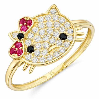 10K Yellow Gold CZ 0.80 CTW Kitty Stackable Ring with