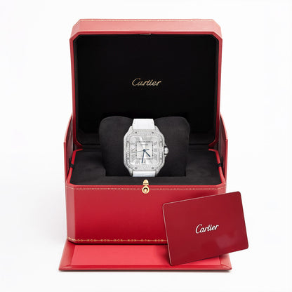 NEW 5TCW Natural Diamond Cartier Santos Large 40mm Pave Roman White Dial Watch