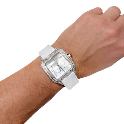 NEW 5TCW Natural Diamond Cartier Santos Large 40mm Pave Roman White Dial Watch