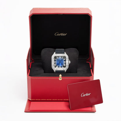 NEW 5TCW Natural Diamond Cartier Santos Large 40mm Pave Roman Blue Dial Men's Watch