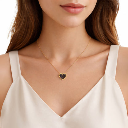 0.25CTW Natural Diamond 10K Yellow Gold 1mm Cable Link Black Heart Necklace 18"