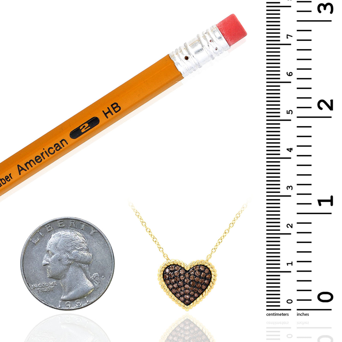 0.25CTW Natural Diamond 10K Yellow Gold 1mm Cable Link Black Heart Necklace 18"