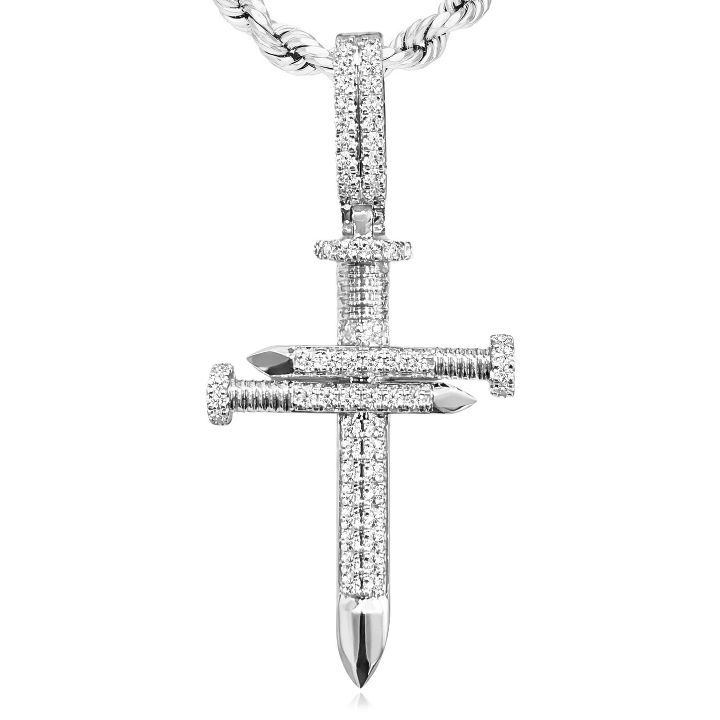 0.52CTW Natural Diamond 14K Yellow Gold White Gold Nail Cross Pendant 1.5"