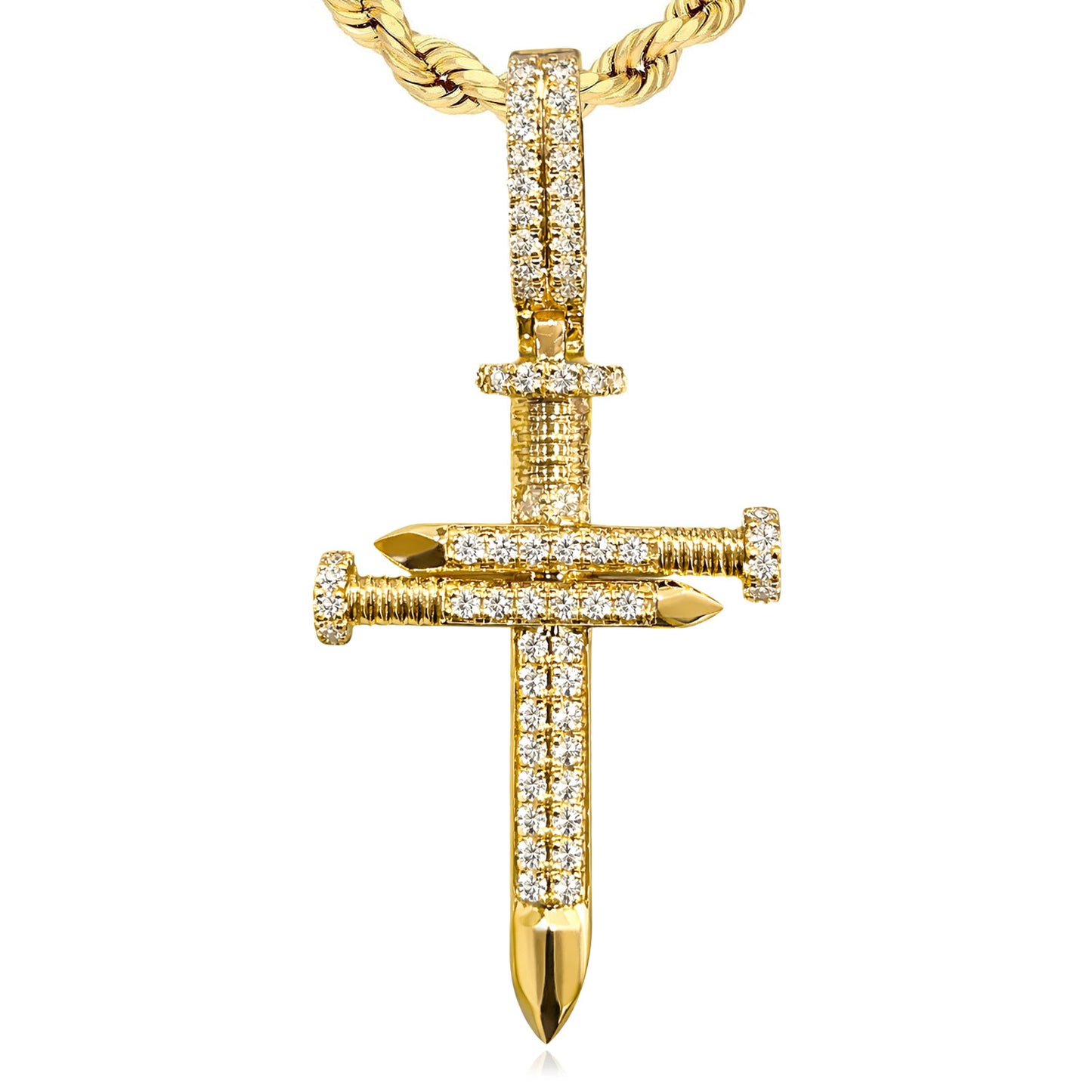 0.52CTW Natural Diamond 14K Yellow Gold White Gold Nail Cross Pendant 1.5"